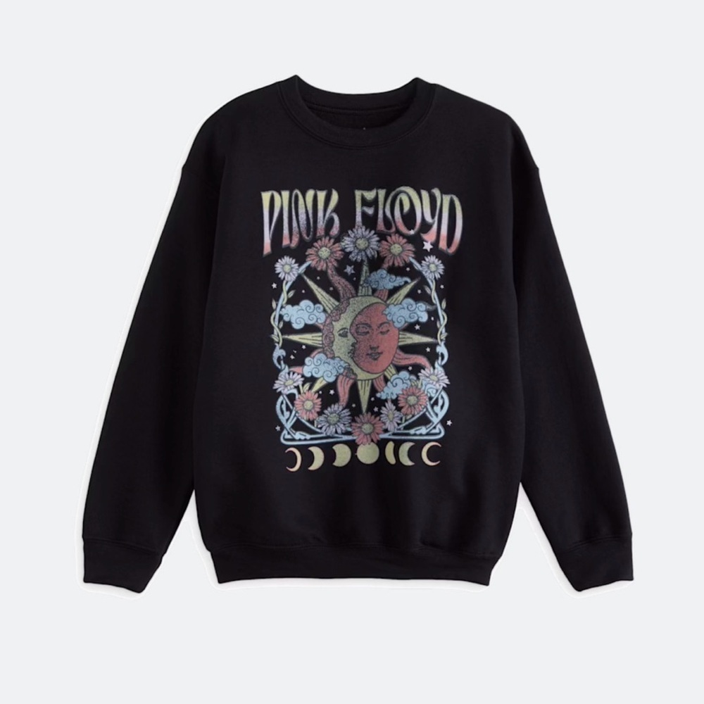 NEW Black Pink Floyd Graphic Fleece Oversized Sweatshirt